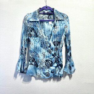 Business casual floral print crinkle wrap shirt